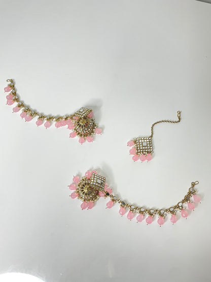 Cherry Blossom Chain Earrings and Tikka Set