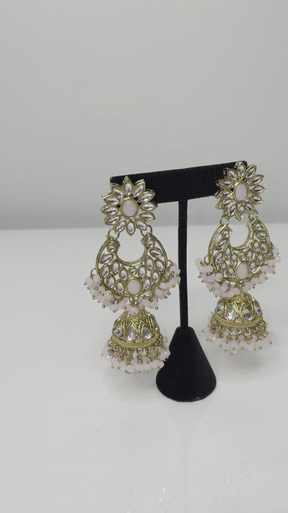 Gleaming Petals Earring and Tikka Set - Pink