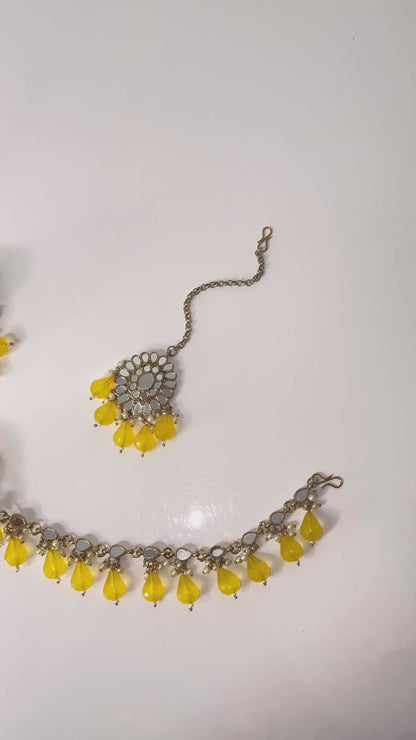 Radiant Citrine Chain Earring and Tikka Set