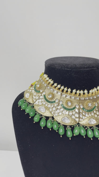 Regal Pachi Kundan Bridal Set - Green